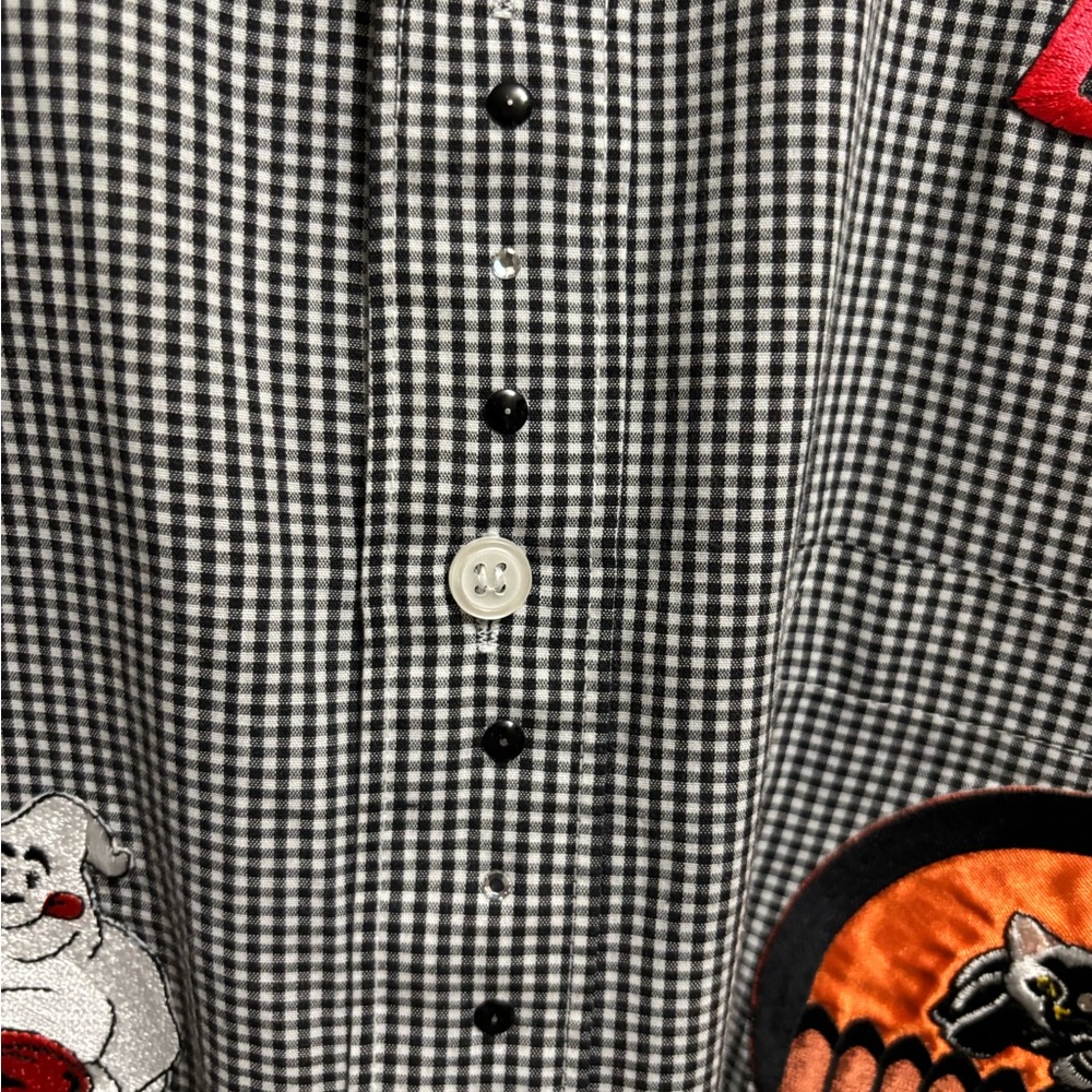 Vintage Millie Deaings Halloween Black and White Checkered Shirt - Picture 10 of 13